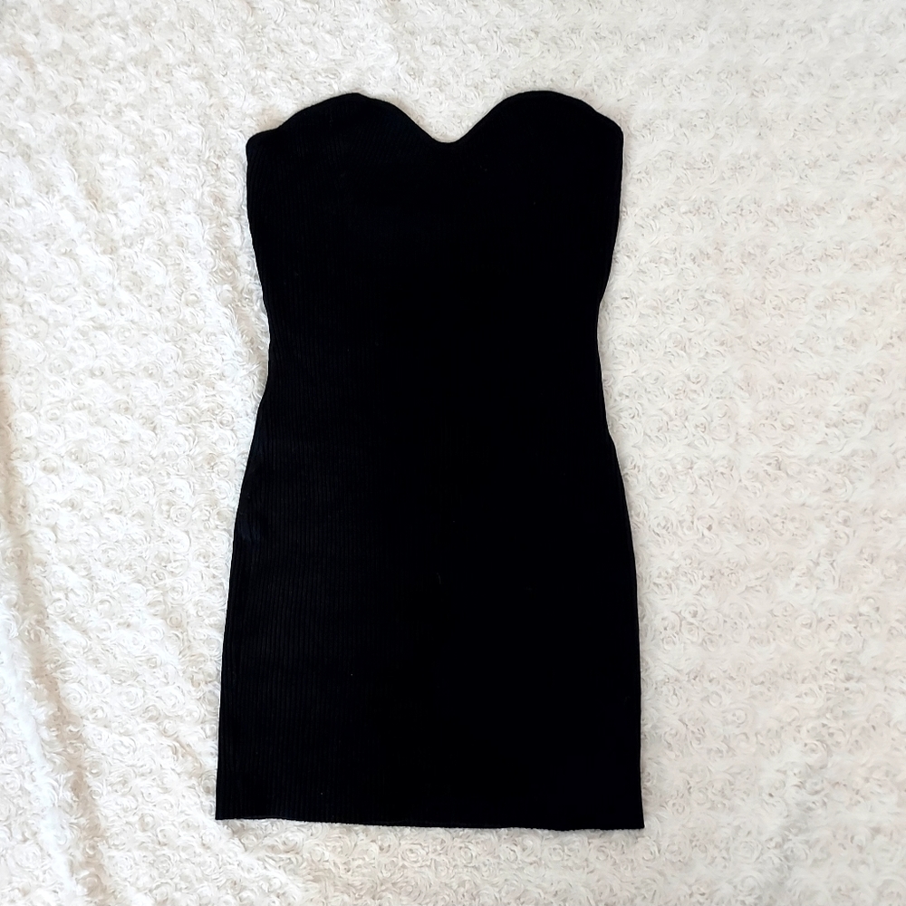 Almost famous black stretch ribbed strapless mini dress Medium Minimalist